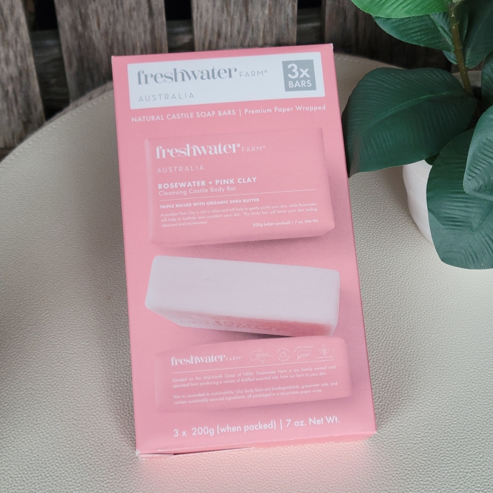 Freshwater Farm Rosewater & Pink Clay Soap Bars 3 Pk - Picture 2 of 9